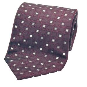 Peacock Burgundy & Silver Geometric Patterned Silk Necktie for Men